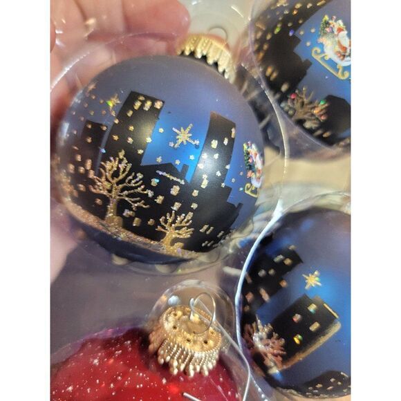 Krebs exclusive designer Santa Sleigh Ride City reindeer blown glass ball orname - Picture 4 of 7